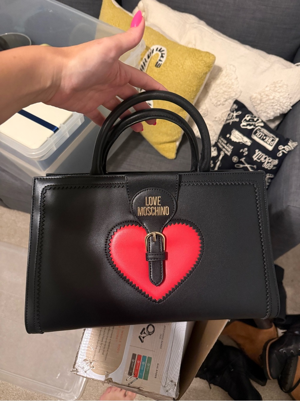 Love Moschino Black Satchel with Red Heart Patch